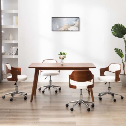 Drehbare Esszimmerstühle 4 Stk. Weiß Bugholz und Kunstleder 