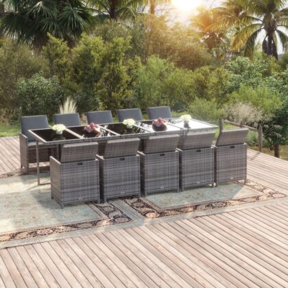 11-tlg. Garten-Essgruppe mit Kissen Poly Rattan Grau