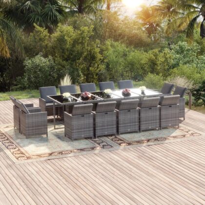 15-tlg. Garten-Essgruppe mit Kissen Poly Rattan Grau