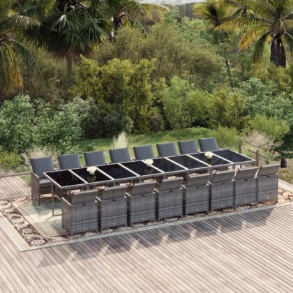 17-tlg. Garten-Essgruppe mit Kissen Poly Rattan Grau
