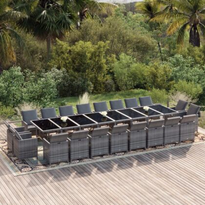 21-tlg. Garten-Essgruppe mit Kissen Poly Rattan Grau