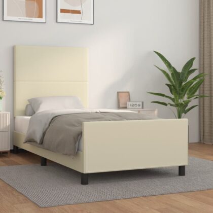 Bettgestell mit Kopfteil Creme 80x200 cm Kunstleder