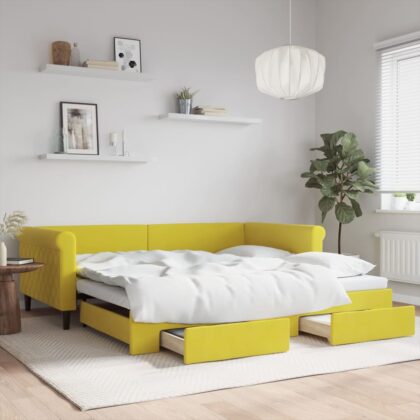 Tagesbett Ausziehbar mit Schubladen Gelb 100x200 cm Samt