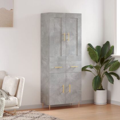 Highboard Betongrau 69,5x34x180 cm Holzwerkstoff