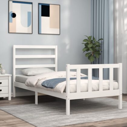 Bettgestell mit Kopfteil Weiß 90x190 cm Massivholz