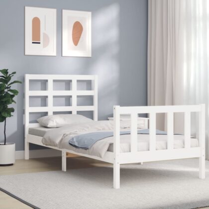 Bettgestell mit Kopfteil Weiß 90x190 cm Massivholz