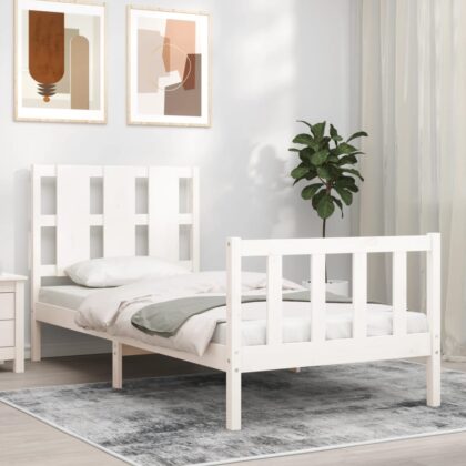 Bettgestell mit Kopfteil Weiß 90x190 cm Massivholz