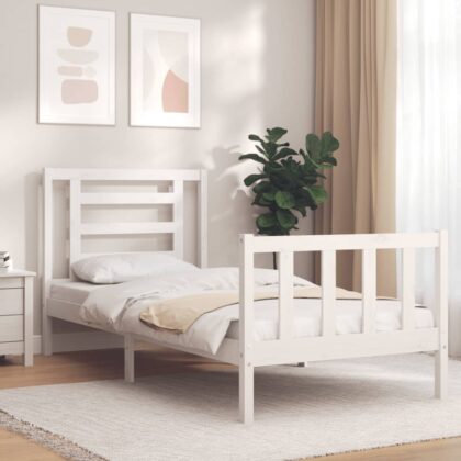Massivholzbett mit Kopfteil Weiß 3FT Single