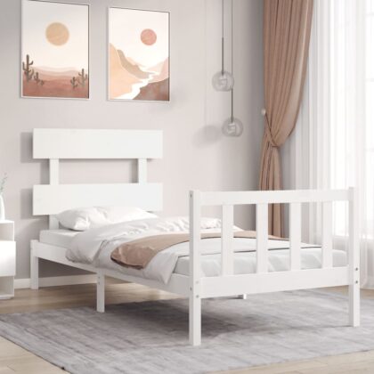 Massivholzbett mit Kopfteil Weiß 3FT Single