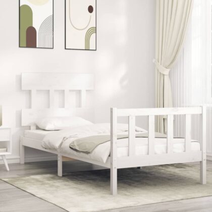 Massivholzbett mit Kopfteil Weiß 3FT Single