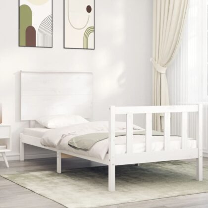 Massivholzbett mit Kopfteil Weiß 3FT Single