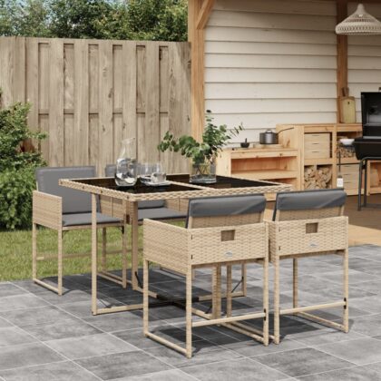 5-tlg. Garten-Essgruppe mit Kissen Beigemischung Poly Rattan
